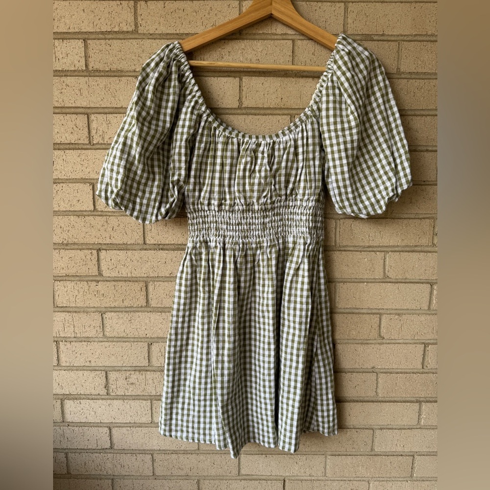 Faithfull the Brand Green Gingham Mini Dress